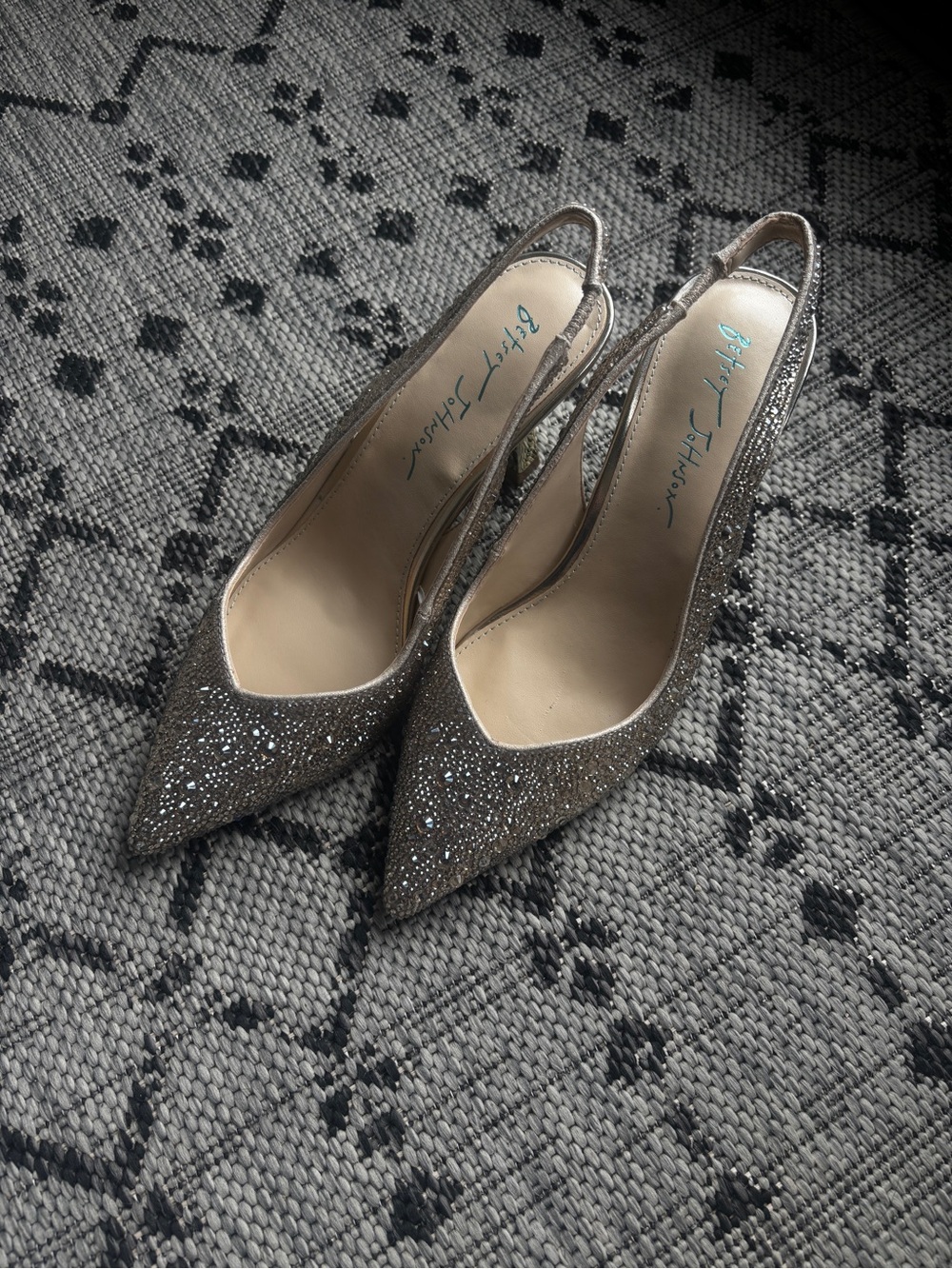 Betsey Johnson Sparkle Pointed Toe Slingback Heels - Silver